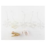 Set of 5 Snowflake Ornaments with Cat and Pig Figurines