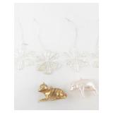 Set of 5 Snowflake Ornaments with Cat and Pig Figurines
