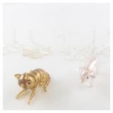 Set of 5 Snowflake Ornaments with Cat and Pig Figurines