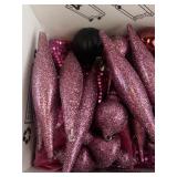 Collection of Pink Glitter Christmas Ornaments and Decorative Halloween Accessory