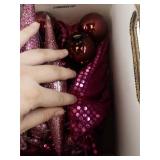 Collection of Pink Glitter Christmas Ornaments and Decorative Halloween Accessory