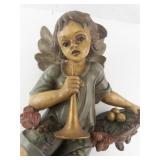 Large Decorative Wall Hanging Angel Figurine with Trumpet and Fruit Basket