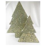 Set of 2 Decorative Paper Mache Christmas Tree Boxes Gold and Green