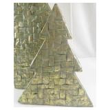 Set of 2 Decorative Paper Mache Christmas Tree Boxes Gold and Green