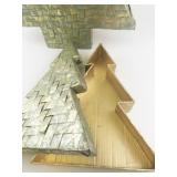 Set of 2 Decorative Paper Mache Christmas Tree Boxes Gold and Green