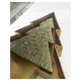 Set of 2 Decorative Paper Mache Christmas Tree Boxes Gold and Green