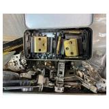 Assorted Cabinet Hinges and Hardware Lot in Metal Tray