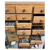 Wooden Multi-Drawer Hardware Cabinet with Assorted Fasteners