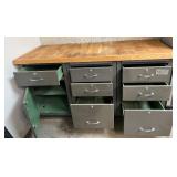 Steel Workbench with Wood Top and Multiple Drawers