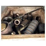 Cabinet of Mixed Industrial Parts Including Oil Filters, Pistons, Bearings, and Hardware