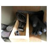 Cabinet of Mixed Industrial Parts Including Oil Filters, Pistons, Bearings, and Hardware