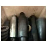 Cabinet of Mixed Industrial Parts Including Oil Filters, Pistons, Bearings, and Hardware