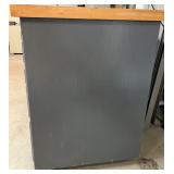 Rolling Gray Wood Kitchen Island Cabinet with Drawers and Wood Top