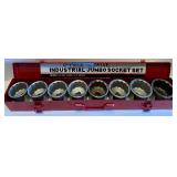 9-Piece Industrial Jumbo 12-Point Socket Set with Metal Case