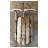 Vintage Wooden Sled with Metal Runners and Steering Bar
