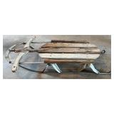 Vintage Wooden Sled with Metal Runners and Steering Bar