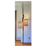 Mid Century Tension Pole Floor Lamp with Dual Woven Shades