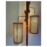 Mid Century Tension Pole Floor Lamp with Dual Woven Shades