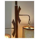 Mid Century Tension Pole Floor Lamp with Dual Woven Shades