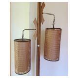 Mid Century Tension Pole Floor Lamp with Dual Woven Shades