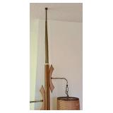 Mid Century Tension Pole Floor Lamp with Dual Woven Shades