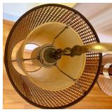 Mid Century Tension Pole Floor Lamp with Dual Woven Shades