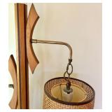 Mid Century Tension Pole Floor Lamp with Dual Woven Shades