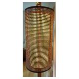 Mid Century Tension Pole Floor Lamp with Dual Woven Shades