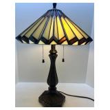 Stained Glass Table Lamp with Decorative Bronze-Style Base