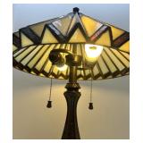 Stained Glass Table Lamp with Decorative Bronze-Style Base