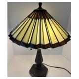 Stained Glass Table Lamp with Decorative Bronze-Style Base