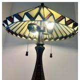 Stained Glass Table Lamp with Decorative Bronze-Style Base