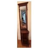 Wood Hall Tree with Mirror and Brass Hooks