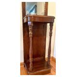 Wood Hall Tree with Mirror and Brass Hooks