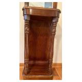 Wood Hall Tree with Mirror and Brass Hooks