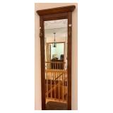 Wood Hall Tree with Mirror and Brass Hooks