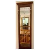 Wood Hall Tree with Mirror and Brass Hooks