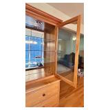 Oak China Hutch with Glass Doors and Six Drawers