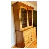 Oak China Hutch with Glass Doors and Six Drawers