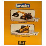 Bruder 1:16 CAT Wheel Loader Toy with Wooden Caterpillar Sign