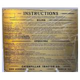 Vintage Caterpillar Tractor Brass Instruction Plate San Leandro Peoria