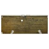 Vintage Caterpillar Tractor Co. Brass Equipment Plaque