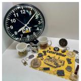 Caterpillar Collectibles Lot: Wall Clock, Mugs, Keychains, Medallions, and Memorabilia