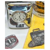 Caterpillar Collectibles Lot: Wall Clock, Mugs, Keychains, Medallions, and Memorabilia