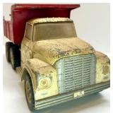 Vintage Metal Toy Dump Truck with Red Bed