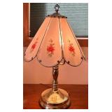 Vintage Brass Touch Table Lamp with Floral Glass Panels
