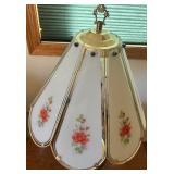 Vintage Brass Touch Table Lamp with Floral Glass Panels