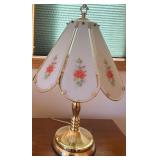 Vintage Brass Touch Table Lamp with Floral Glass Panels