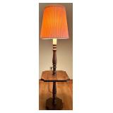 Vintage Wooden Table Lamp with Integrated End Table and Pleated Shade