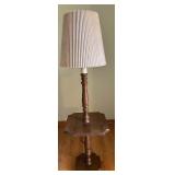 Vintage Wooden Table Lamp with Integrated End Table and Pleated Shade